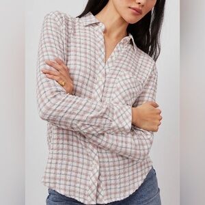 Women's Rails Brady Button-Down Seersucker Plaid Powder Steel Blush XXS
